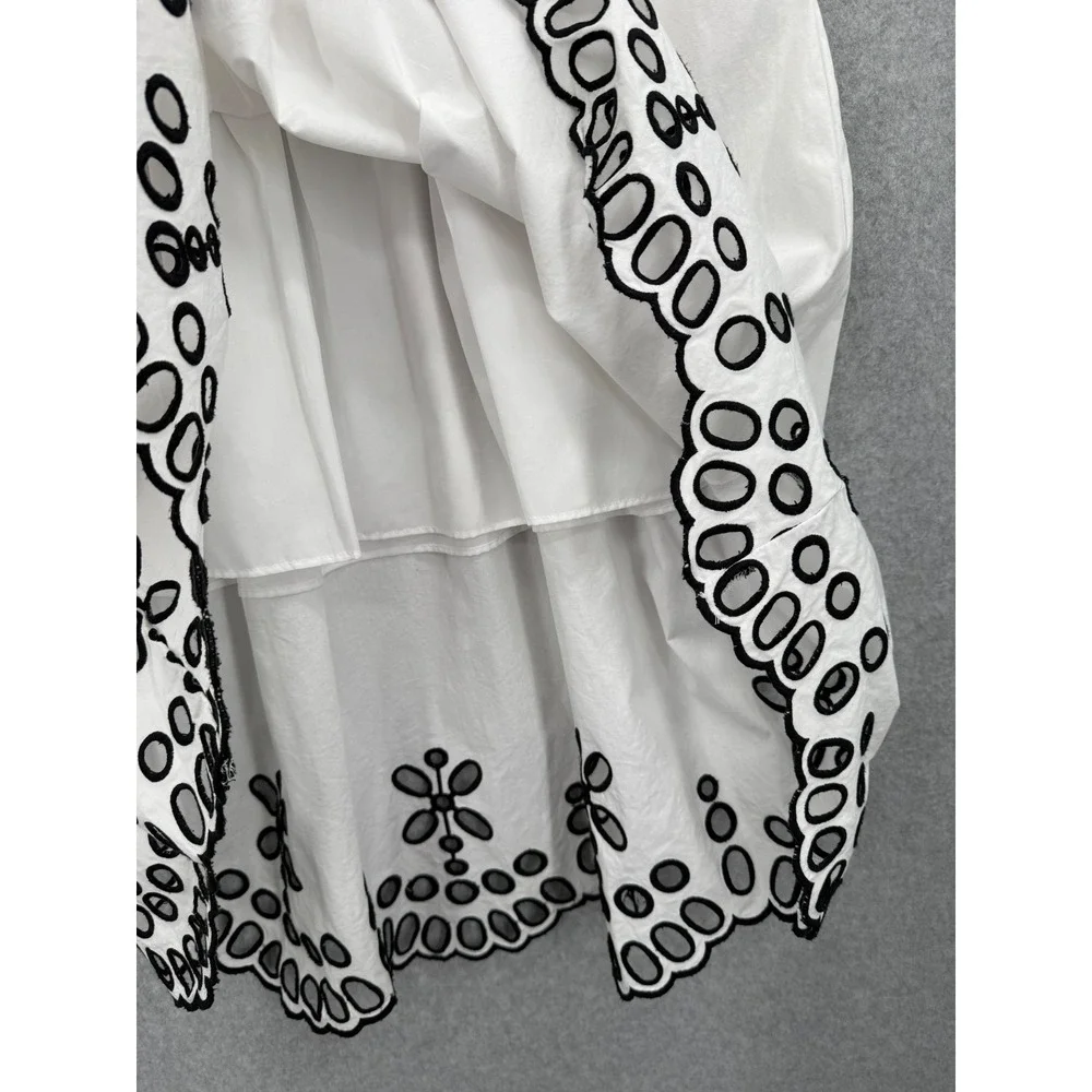 Anthropologie‎ Moulinette Soeurs Skirt Women Eyelet Scalloped Poplin Size 10